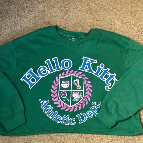 HELLO KITTY NWT CROPPED SWEATSHIRT FRONT DESIGN ATHLETIC DEPT PINE GREEN  LARGE - Picture 7 of 7